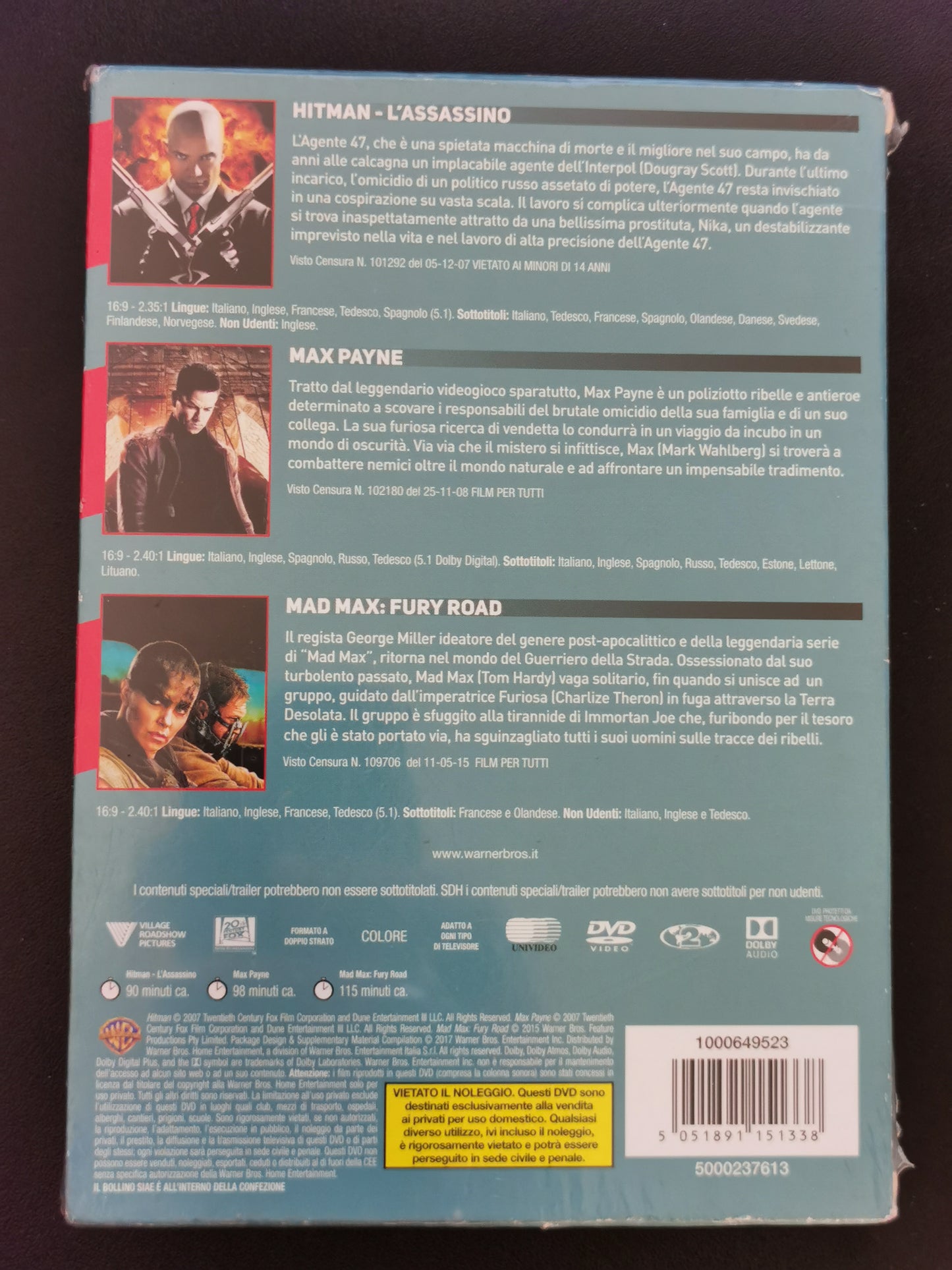 Video Games Collection: Hitman - L’assassino / Max Payne / Mad Max: Fury Road (3 DVD) *Nuovo