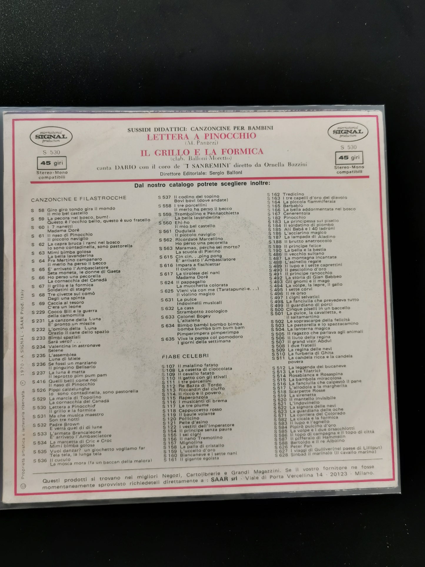 Lettera a Pinocchio / Il Grillo e la Formica (Vinile 45 giri)