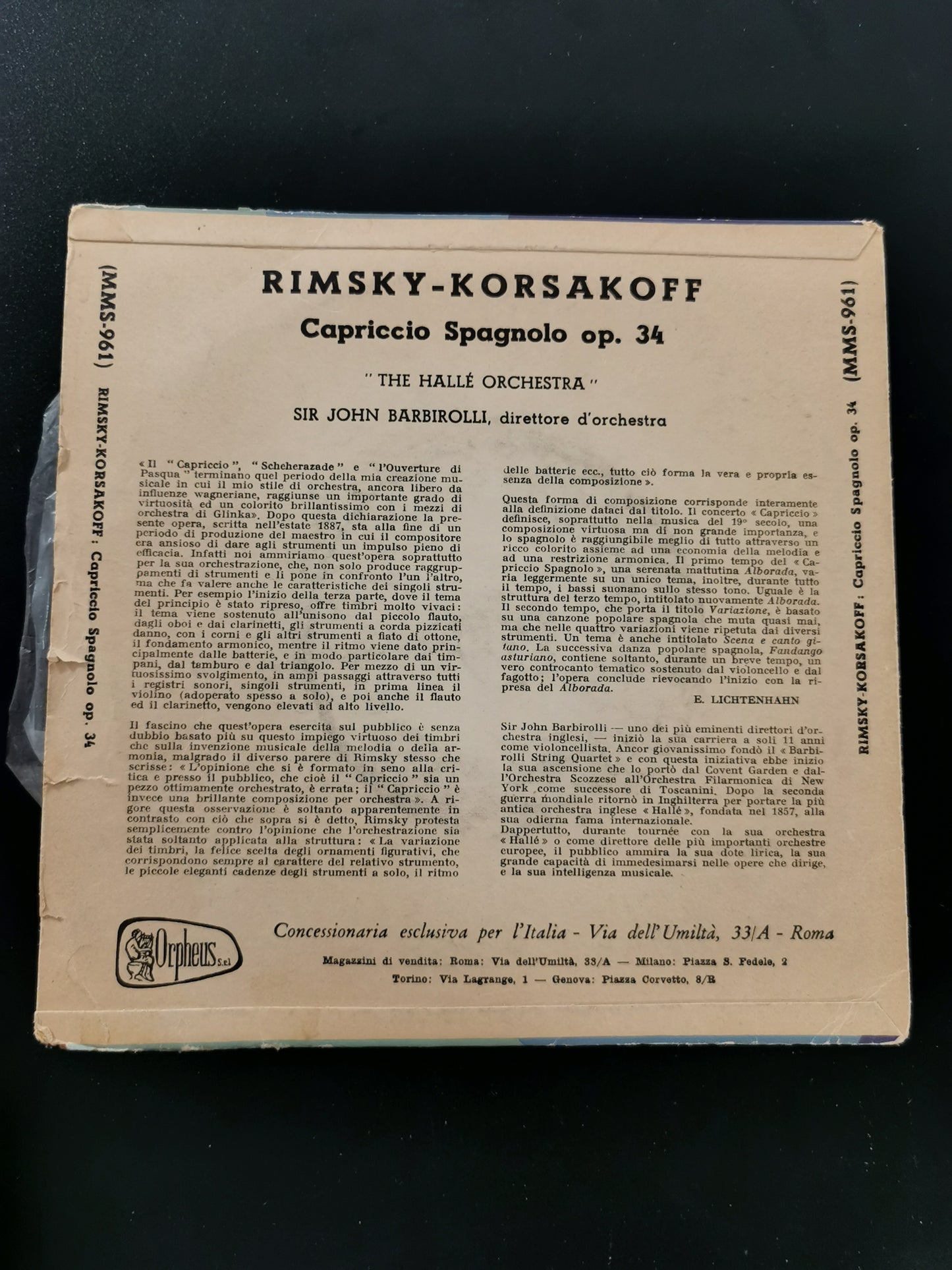 Rimsky-Korsakoff – Capriccio Spagnolo op. 34 (Vinile 45 Giri)