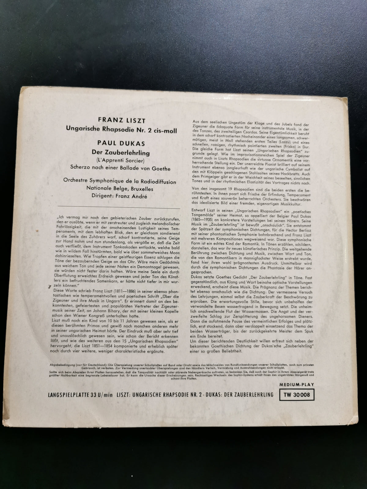 Franz Liszt / Paul Dukas - Ungarische Rhapsodie Nr. 2 / Der Zauberlehrling (LP)