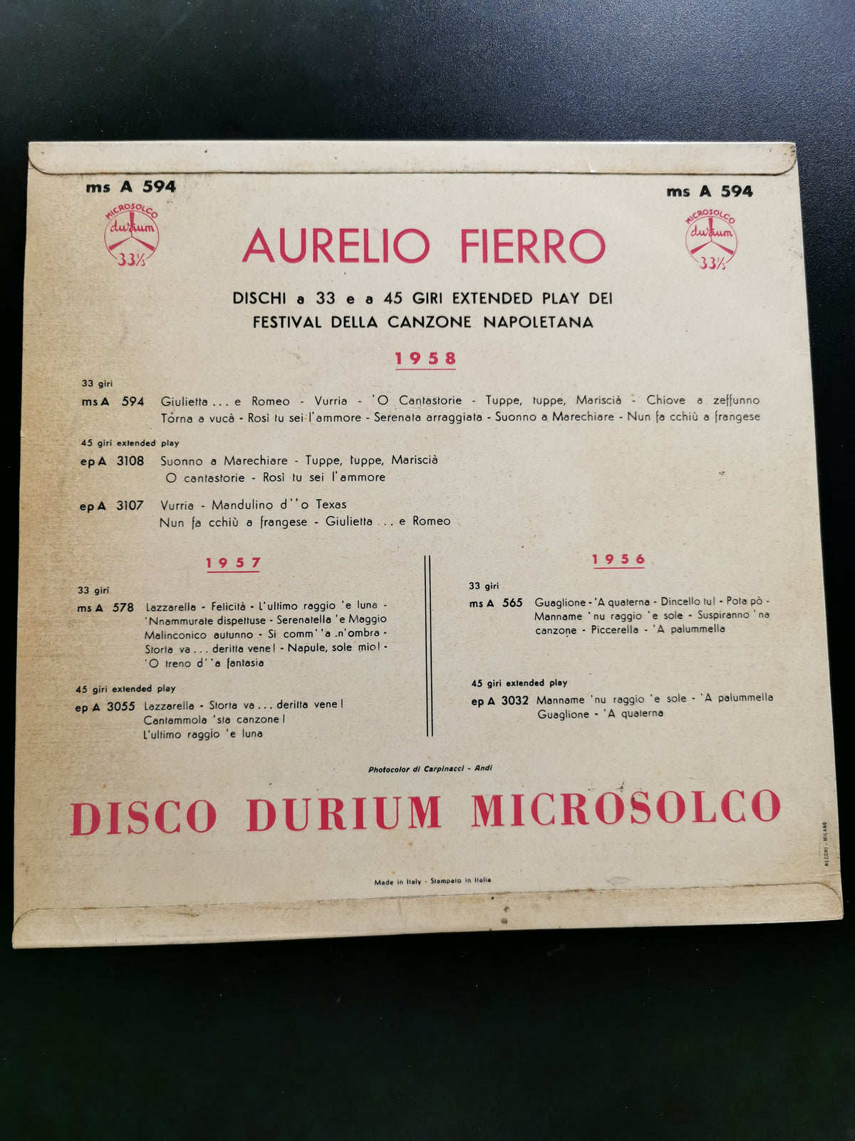 Aurelio Fierro - VI Festival della Canzone Napoletana 1958 (LP)