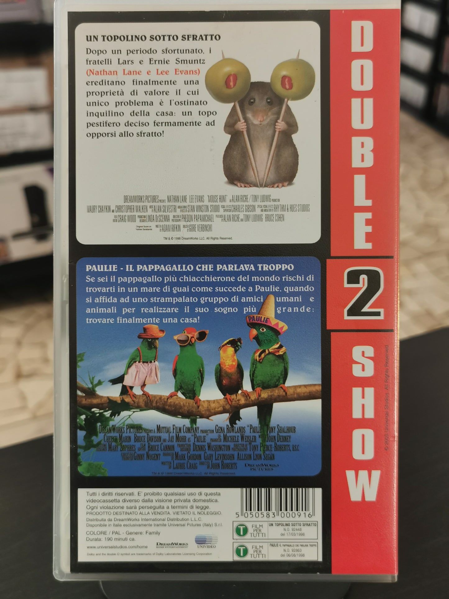Double show: Un Topolino Sotto Sfratto & Paulie – Il Pappagallo Che Parlava Troppo (VHS)