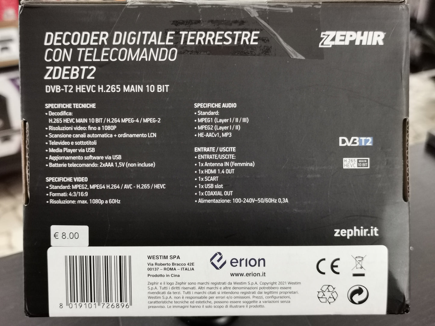 Zephir ZDEBT2 – Decoder Digitale Terrestre DVB-T2 HEVC H.265 (Accessori)