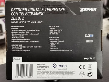 Zephir ZDEBT2 – Decoder Digitale Terrestre DVB-T2 HEVC H.265 (Accessori)