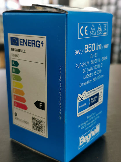 Beghelli 56960 – Lampada LED E27 9W Goccia 3000K Luce Calda