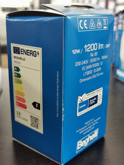 Beghelli 56933 – Lampada LED Goccia E27 12W 3000K Luce Calda