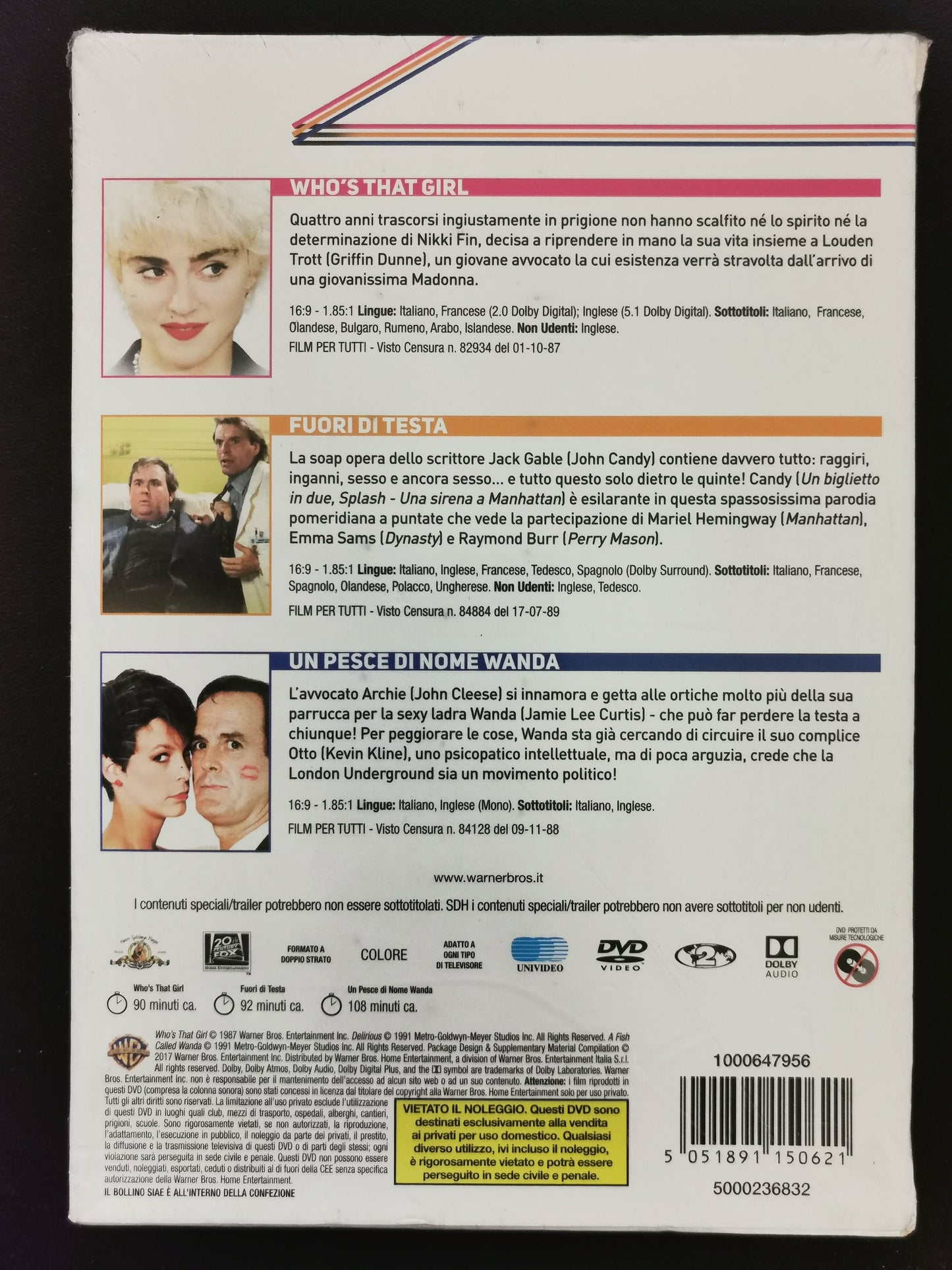 80’s Collection: Who’s That Girl / Fuori di Testa / Un Pesce di Nome Wanda (DVD) *Nuovo