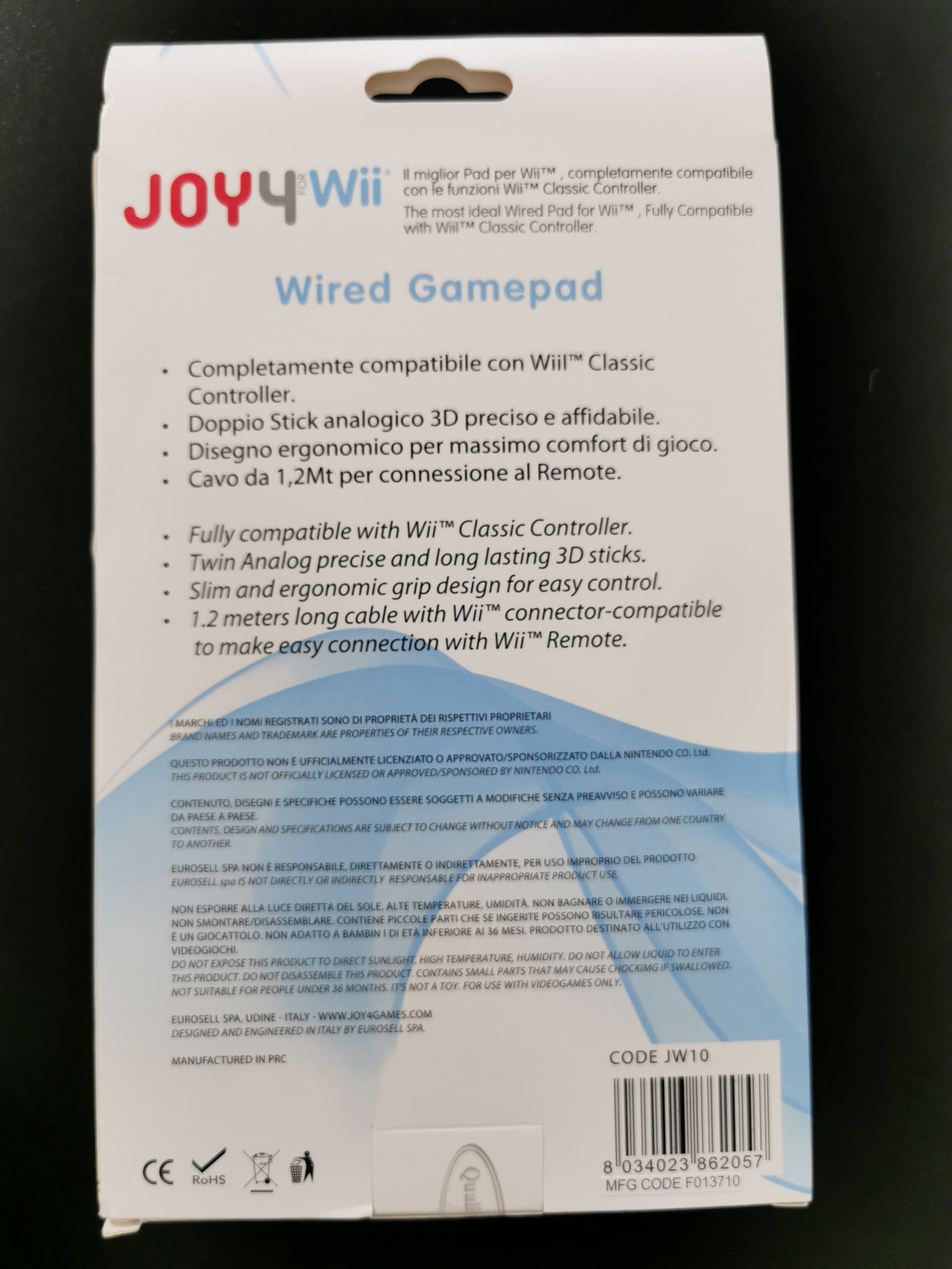 Joy4 Wired Gamepad per Wii (Nintendo Wii) *Nuovo