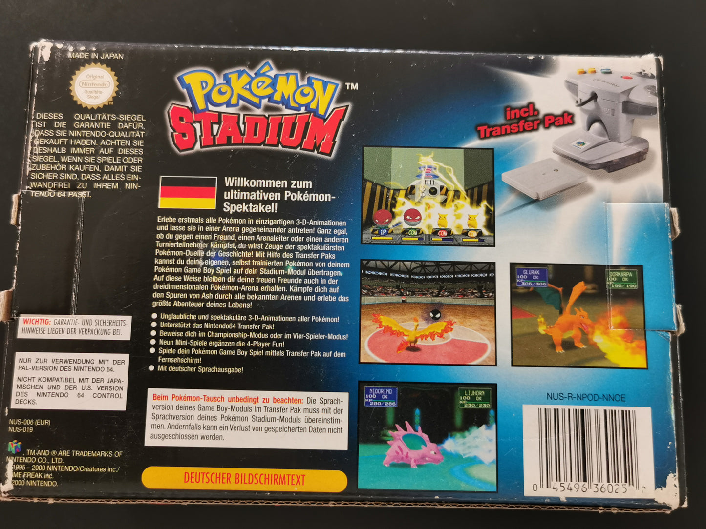 Pokémon Stadium con Transfer Pak (N64) - Versione Tedesca