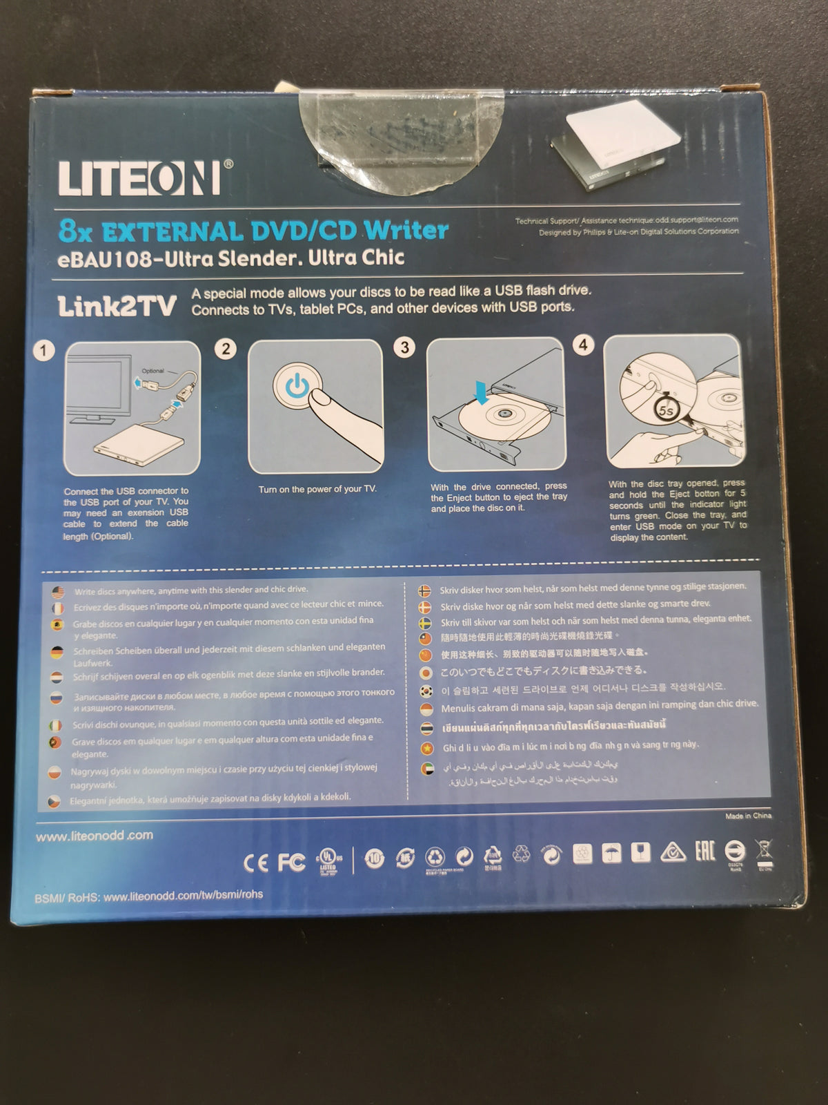Lite-On eBAU108-11 External DVD/CD Writer *Nuovo